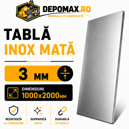 Tabla inox mata AISI 304 2B, 3 x 1000 x 2000 mm, 2 mp